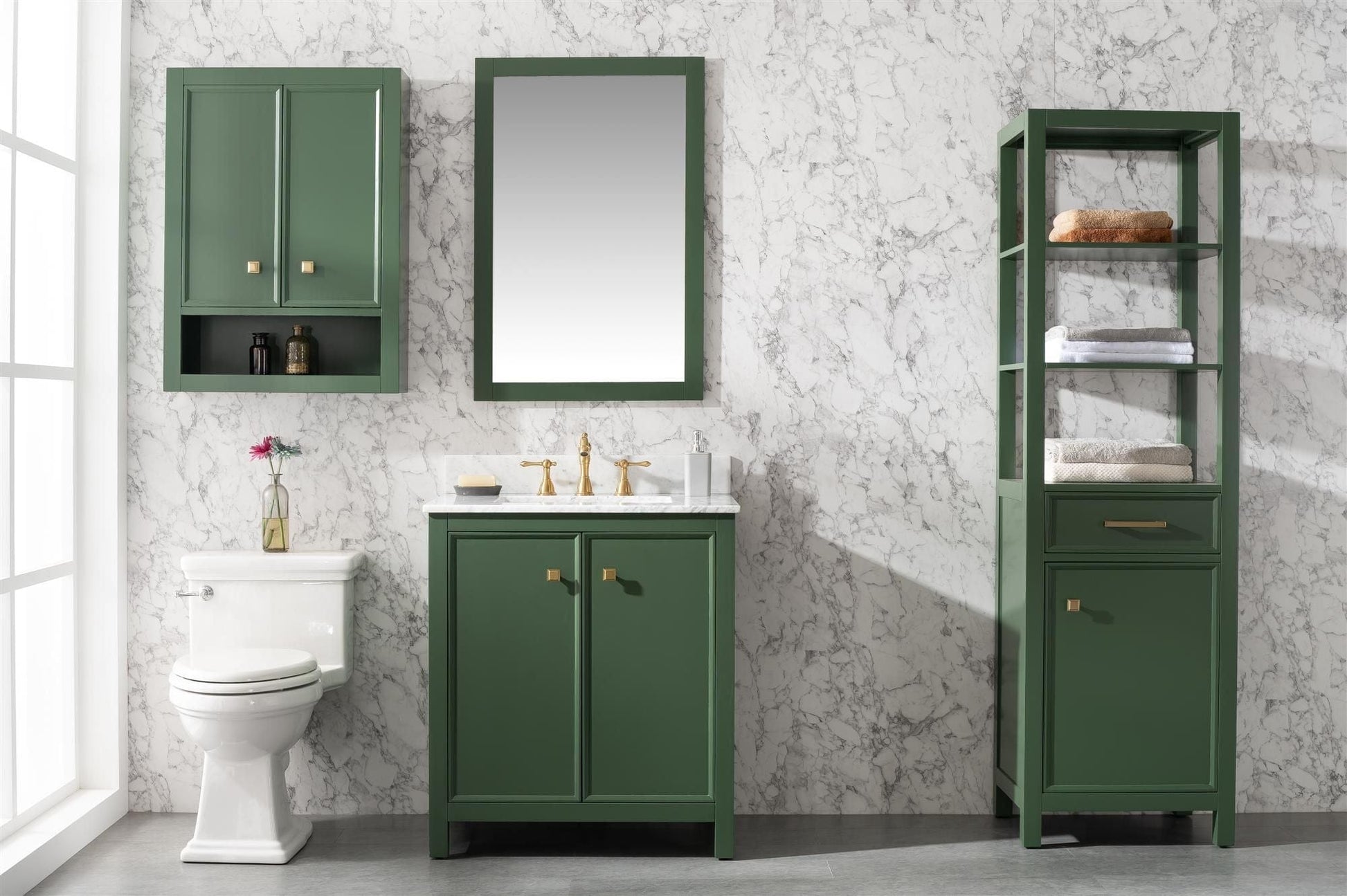 Legion Furniture WLF2130-VG Legion Furniture WLF2130-VG 30" Vogue Green Finish Sink Vanity Cabinet with Carrara White Top