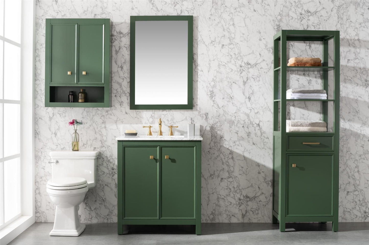 Legion Furniture WLF2130-VG Legion Furniture WLF2130-VG 30" Vogue Green Finish Sink Vanity Cabinet with Carrara White Top