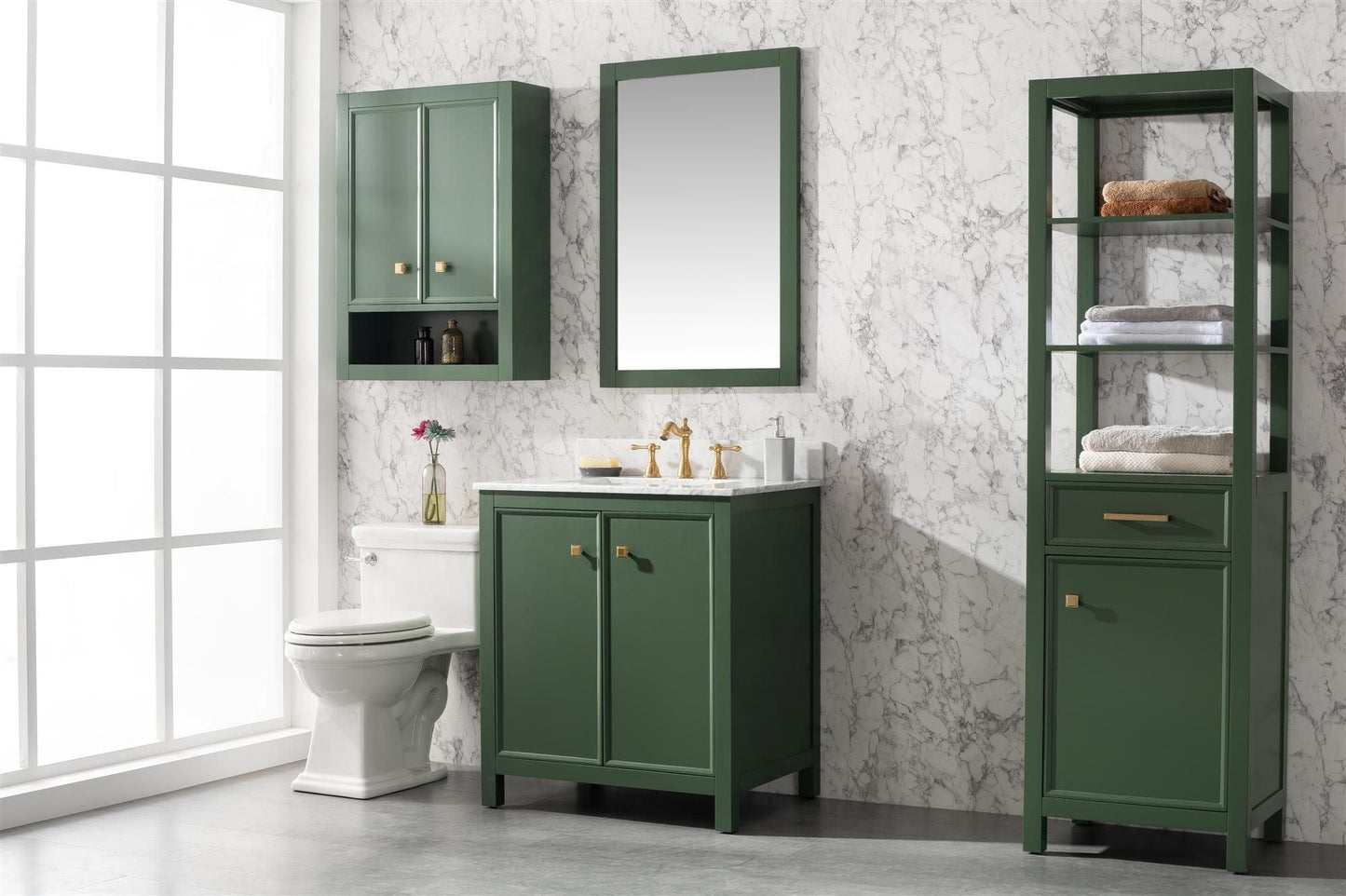 Legion Furniture WLF2130-VG Legion Furniture WLF2130-VG 30" Vogue Green Finish Sink Vanity Cabinet with Carrara White Top