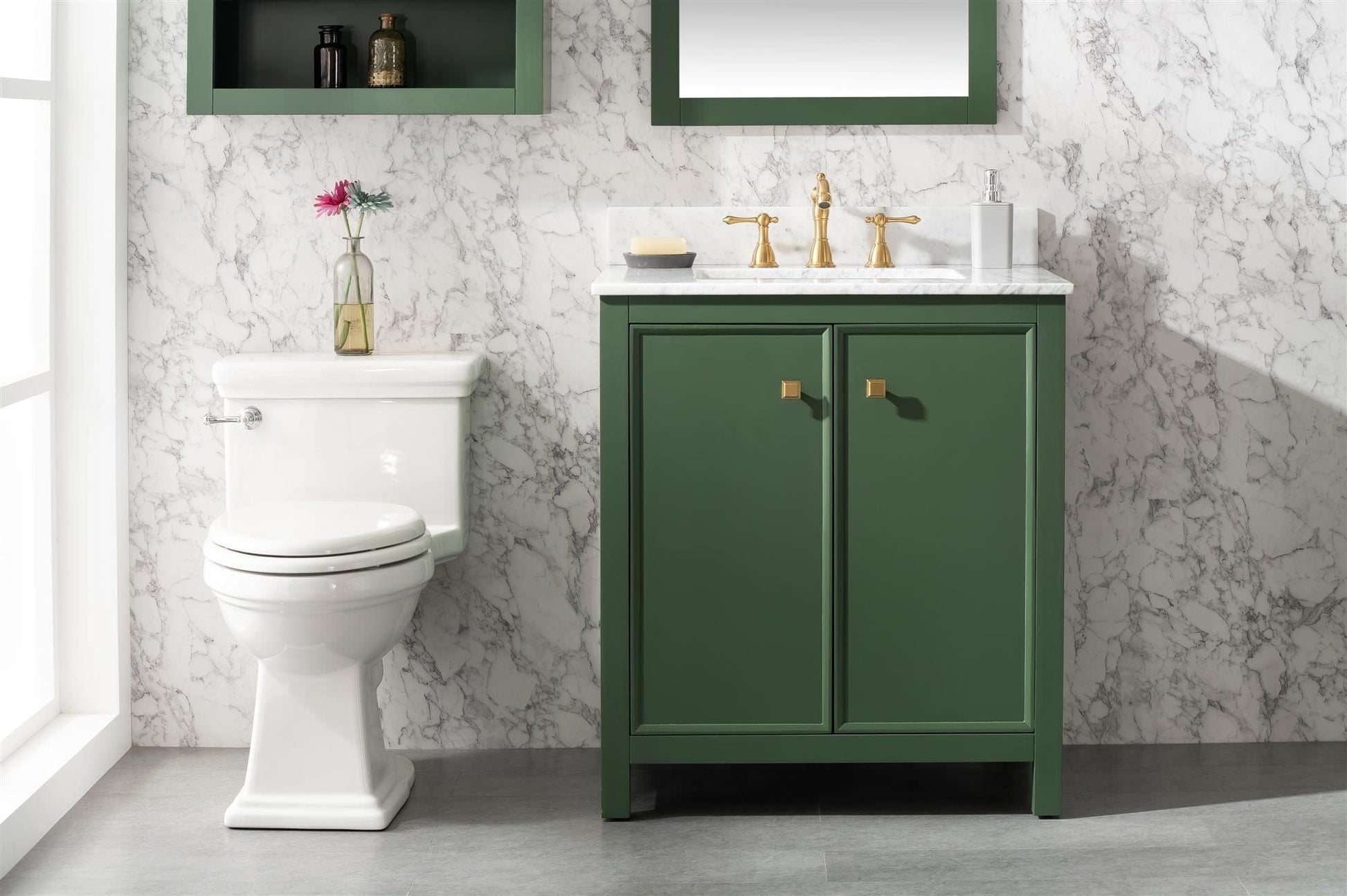 Legion Furniture WLF2130-VG Legion Furniture WLF2130-VG 30" Vogue Green Finish Sink Vanity Cabinet with Carrara White Top