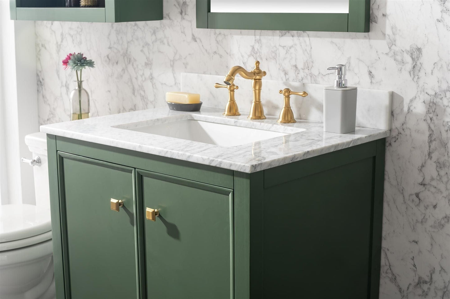 Legion Furniture WLF2130-VG Legion Furniture WLF2130-VG 30" Vogue Green Finish Sink Vanity Cabinet with Carrara White Top