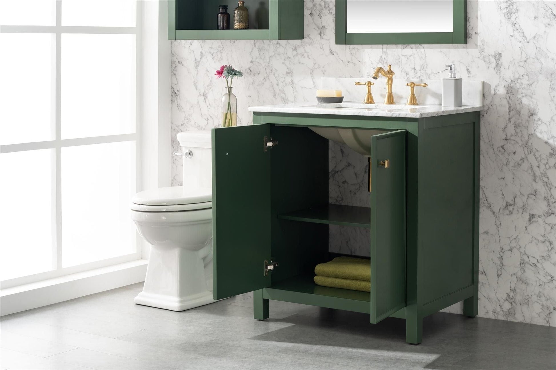 Legion Furniture WLF2130-VG Legion Furniture WLF2130-VG 30" Vogue Green Finish Sink Vanity Cabinet with Carrara White Top