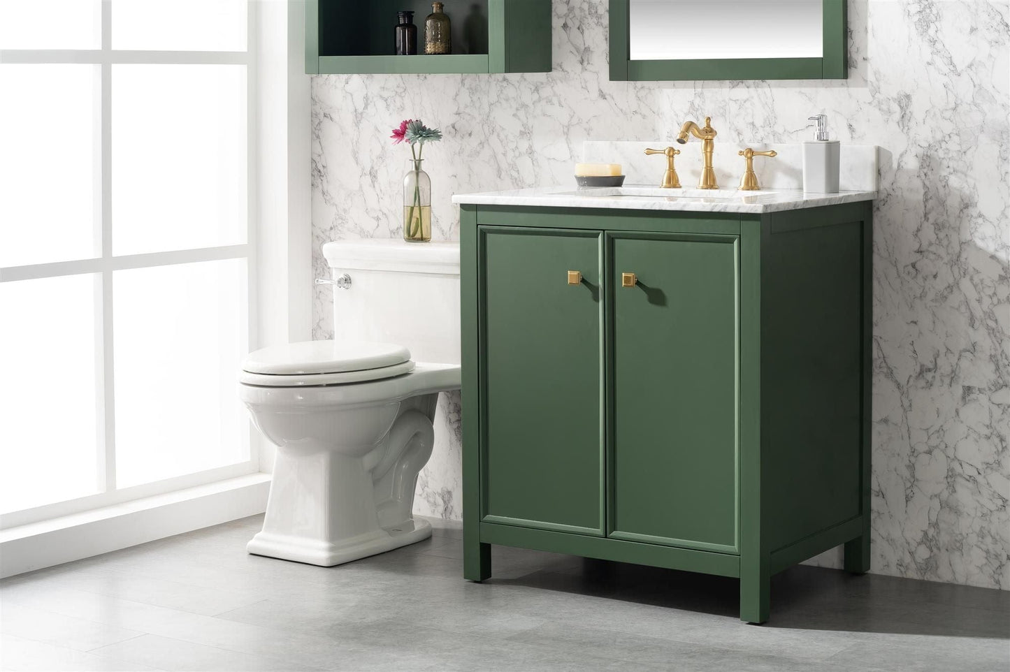 Legion Furniture WLF2130-VG Legion Furniture WLF2130-VG 30" Vogue Green Finish Sink Vanity Cabinet with Carrara White Top