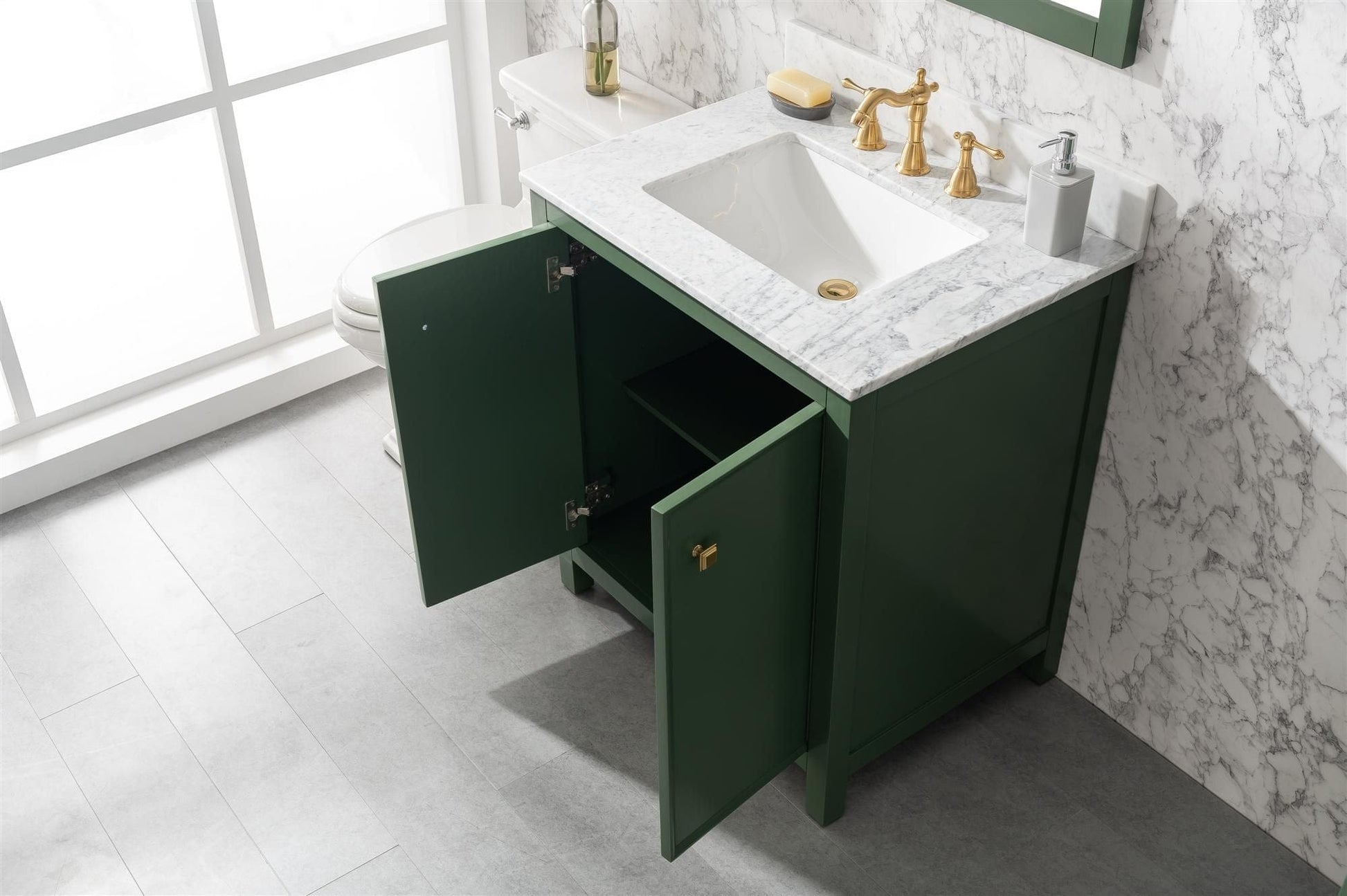 Legion Furniture WLF2130-VG Legion Furniture WLF2130-VG 30" Vogue Green Finish Sink Vanity Cabinet with Carrara White Top