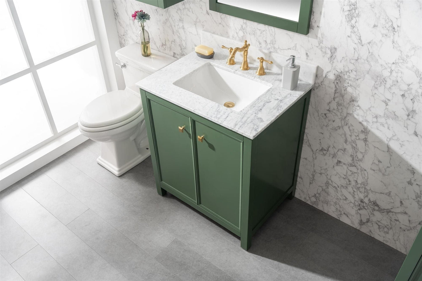 Legion Furniture WLF2130-VG Legion Furniture WLF2130-VG 30" Vogue Green Finish Sink Vanity Cabinet with Carrara White Top