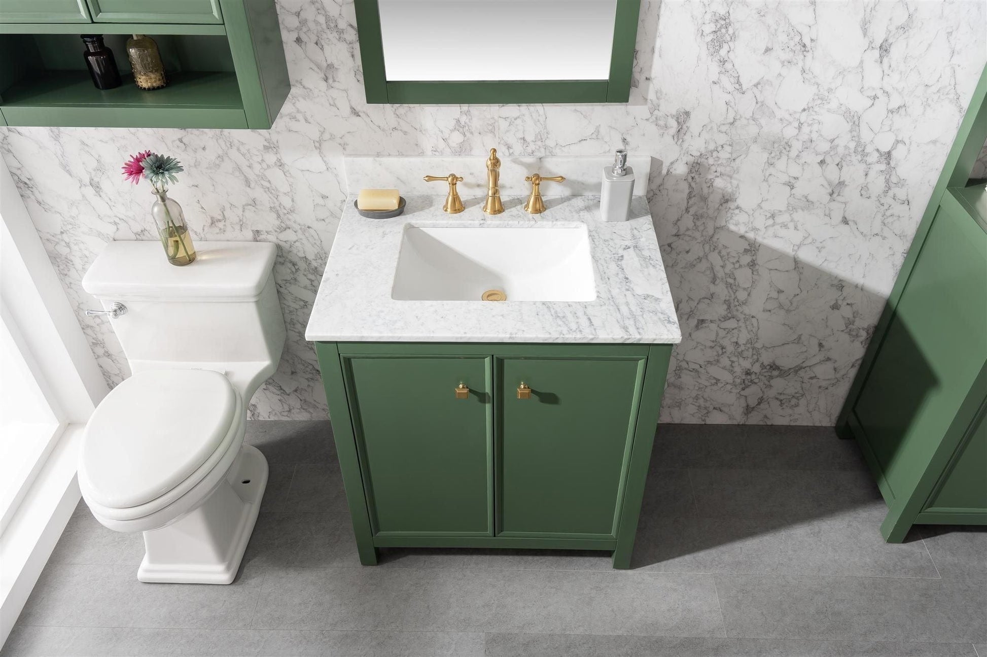 Legion Furniture WLF2130-VG Legion Furniture WLF2130-VG 30" Vogue Green Finish Sink Vanity Cabinet with Carrara White Top