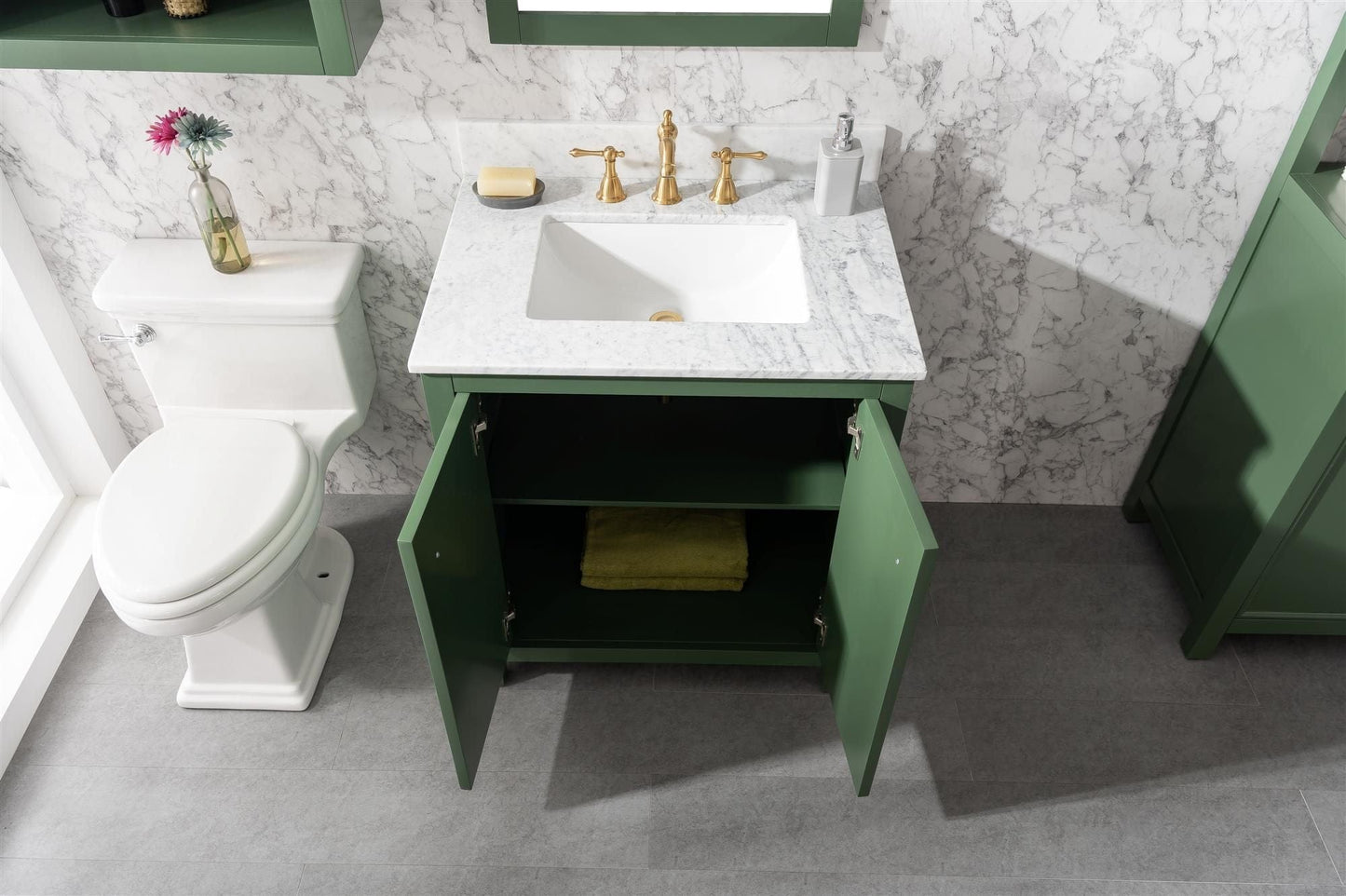 Legion Furniture WLF2130-VG Legion Furniture WLF2130-VG 30" Vogue Green Finish Sink Vanity Cabinet with Carrara White Top