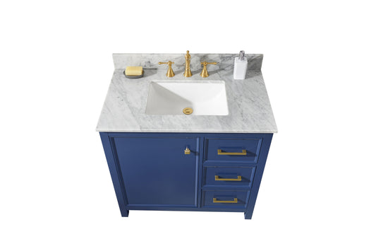 Legion Furniture WLF2136-B Legion Furniture WLF2136-B 36" Blue Finish Sink Vanity Cabinet with Carrara White Top