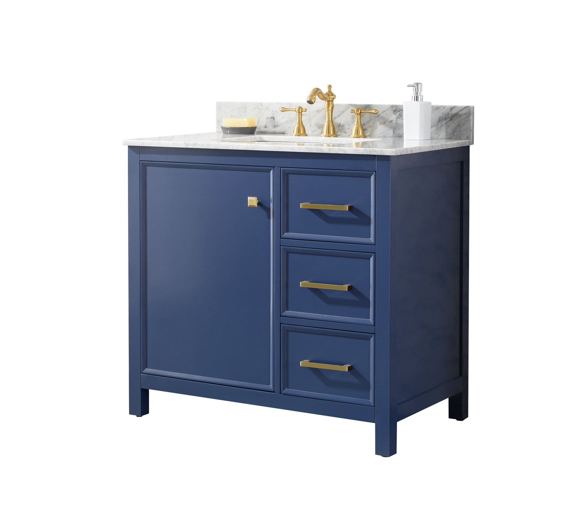 Legion Furniture WLF2136-B Legion Furniture WLF2136-B 36" Blue Finish Sink Vanity Cabinet with Carrara White Top