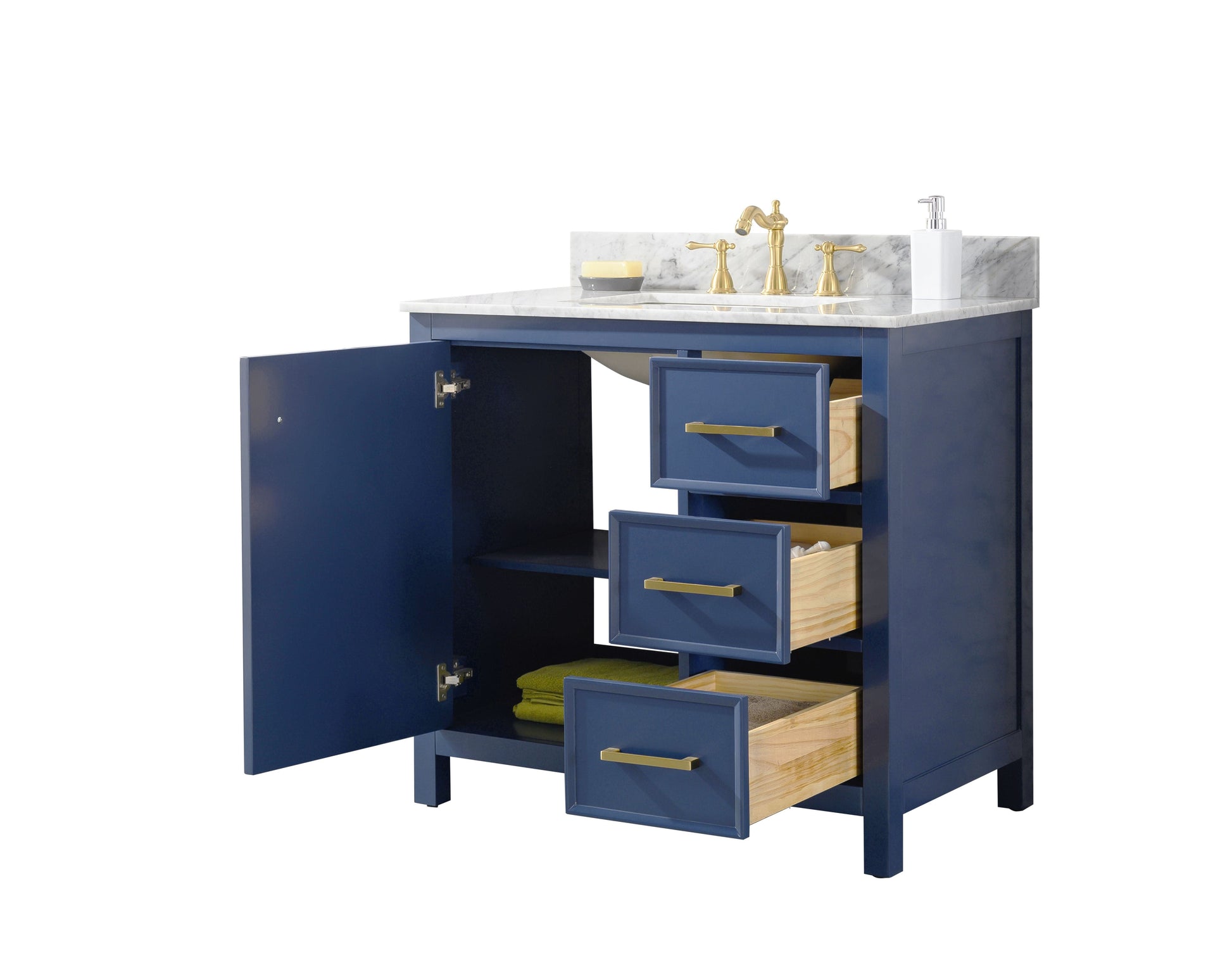 Legion Furniture WLF2136-B Legion Furniture WLF2136-B 36" Blue Finish Sink Vanity Cabinet with Carrara White Top