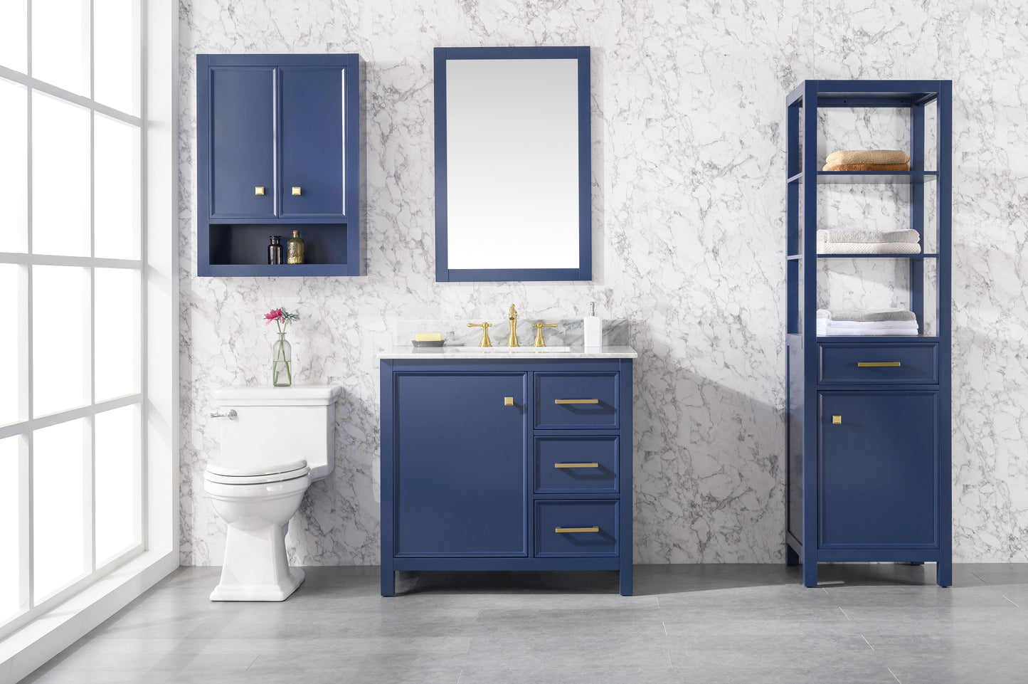 Legion Furniture WLF2136-B Legion Furniture WLF2136-B 36" Blue Finish Sink Vanity Cabinet with Carrara White Top