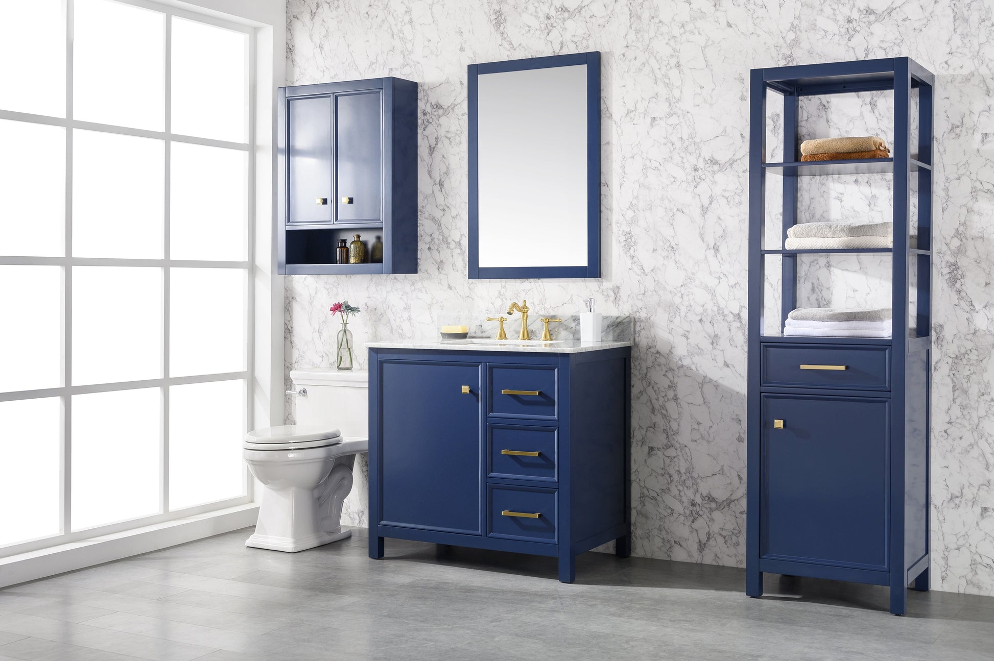 Legion Furniture WLF2136-B Legion Furniture WLF2136-B 36" Blue Finish Sink Vanity Cabinet with Carrara White Top