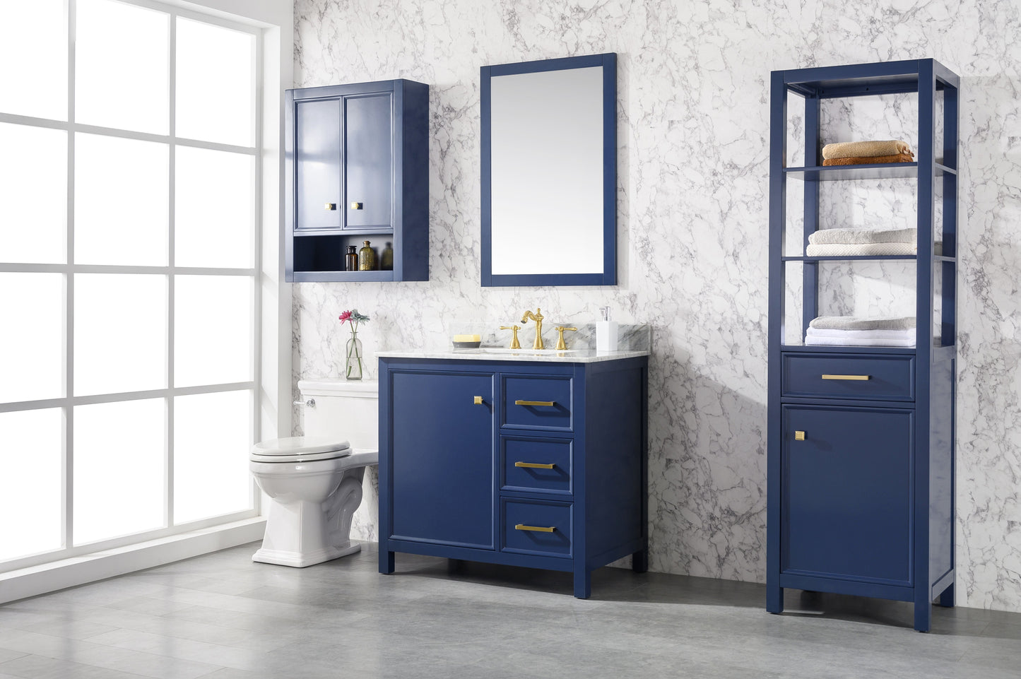 Legion Furniture WLF2136-B Legion Furniture WLF2136-B 36" Blue Finish Sink Vanity Cabinet with Carrara White Top