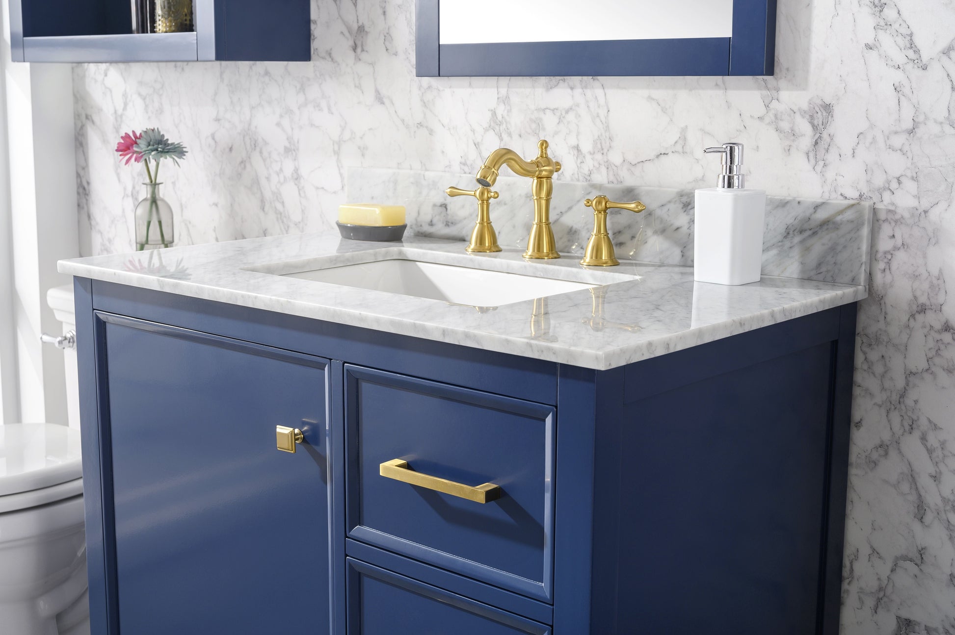 Legion Furniture WLF2136-B Legion Furniture WLF2136-B 36" Blue Finish Sink Vanity Cabinet with Carrara White Top