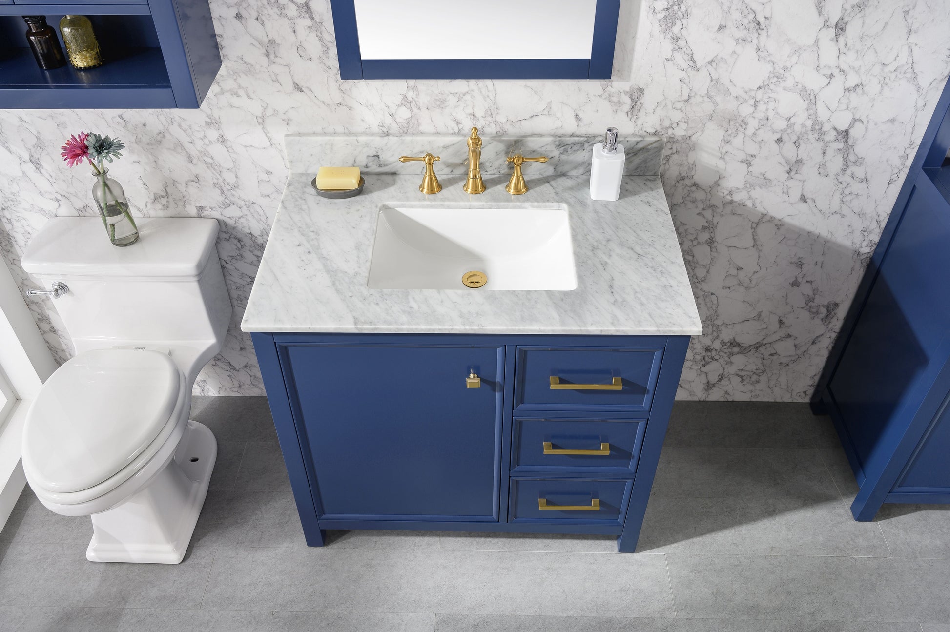 Legion Furniture WLF2136-B Legion Furniture WLF2136-B 36" Blue Finish Sink Vanity Cabinet with Carrara White Top