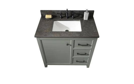 Legion Furniture WLF2136-PG Legion Furniture WLF2136-PG 36" Pewter Green Finish Sink Vanity Cabinet with Blue Limestone Top