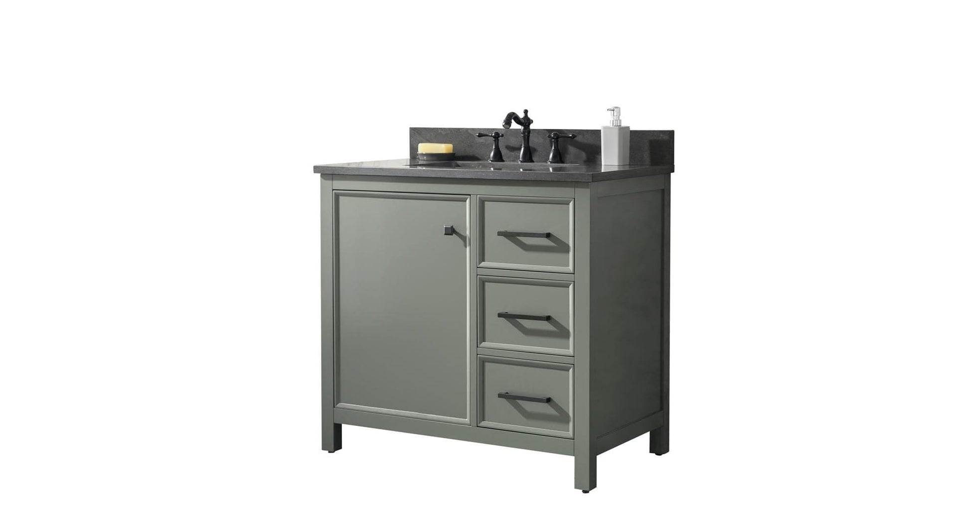 Legion Furniture WLF2136-PG Legion Furniture WLF2136-PG 36" Pewter Green Finish Sink Vanity Cabinet with Blue Limestone Top