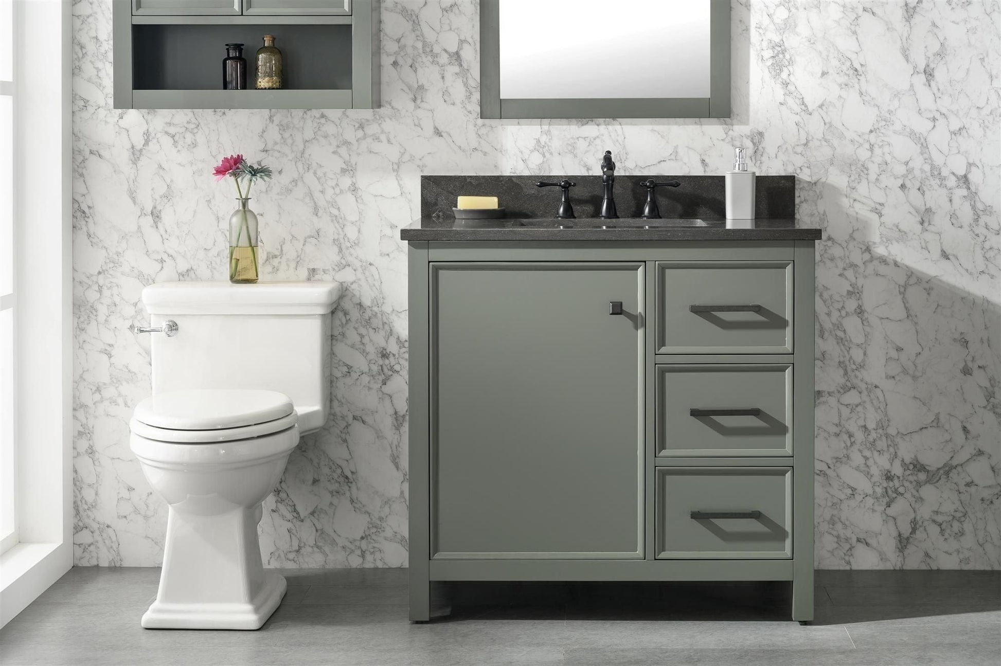 Legion Furniture WLF2136-PG Legion Furniture WLF2136-PG 36" Pewter Green Finish Sink Vanity Cabinet with Blue Limestone Top