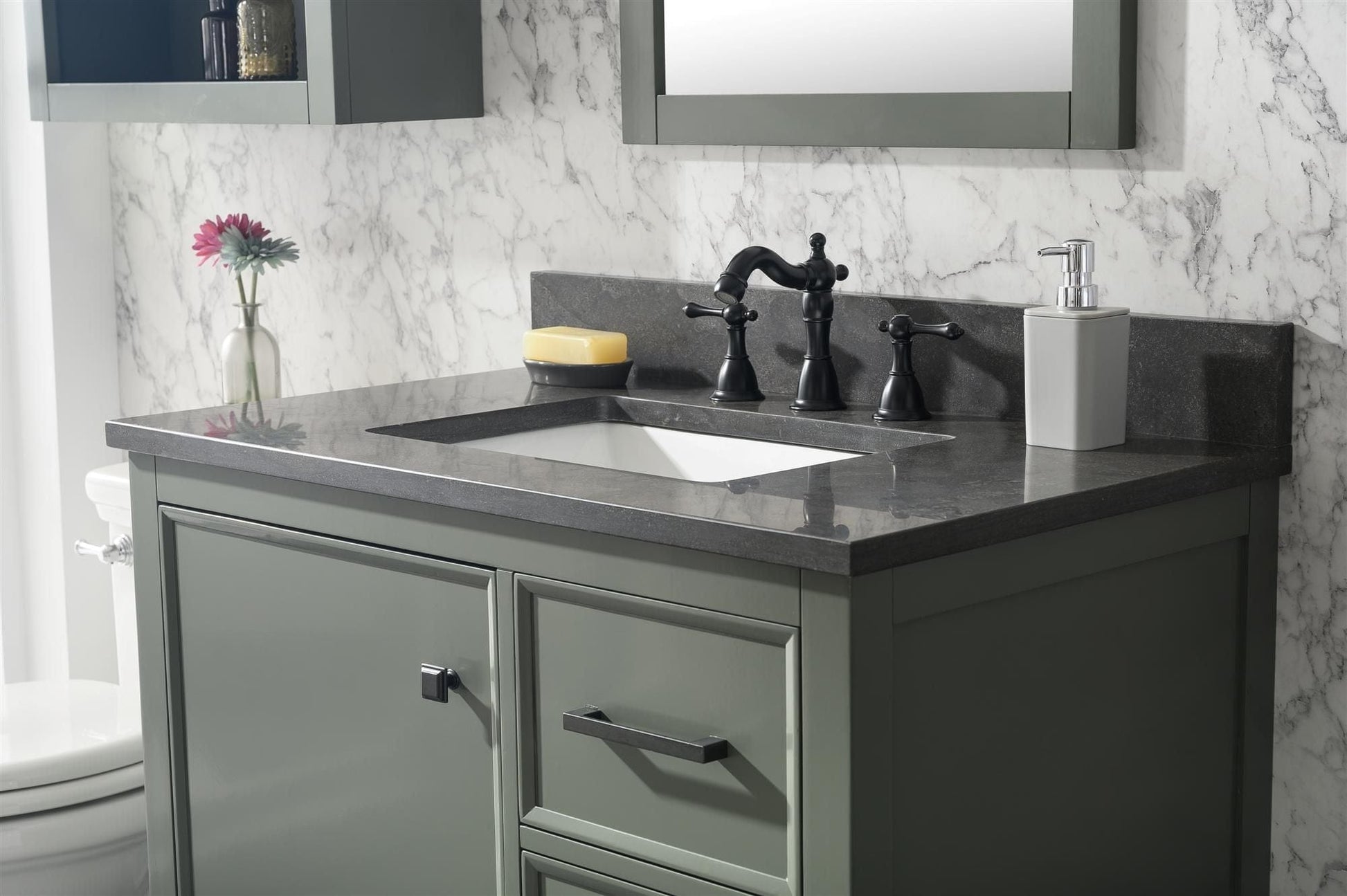 Legion Furniture WLF2136-PG Legion Furniture WLF2136-PG 36" Pewter Green Finish Sink Vanity Cabinet with Blue Limestone Top