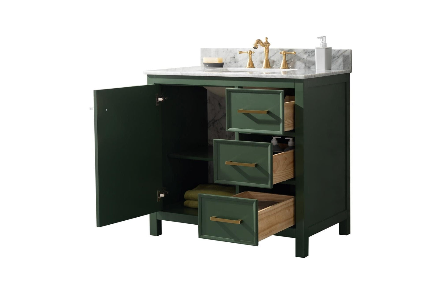 Legion Furniture WLF2136-VG Legion Furniture WLF2136-VG 36" Vogue Green Finish Sink Vanity Cabinet with Carrara White Top