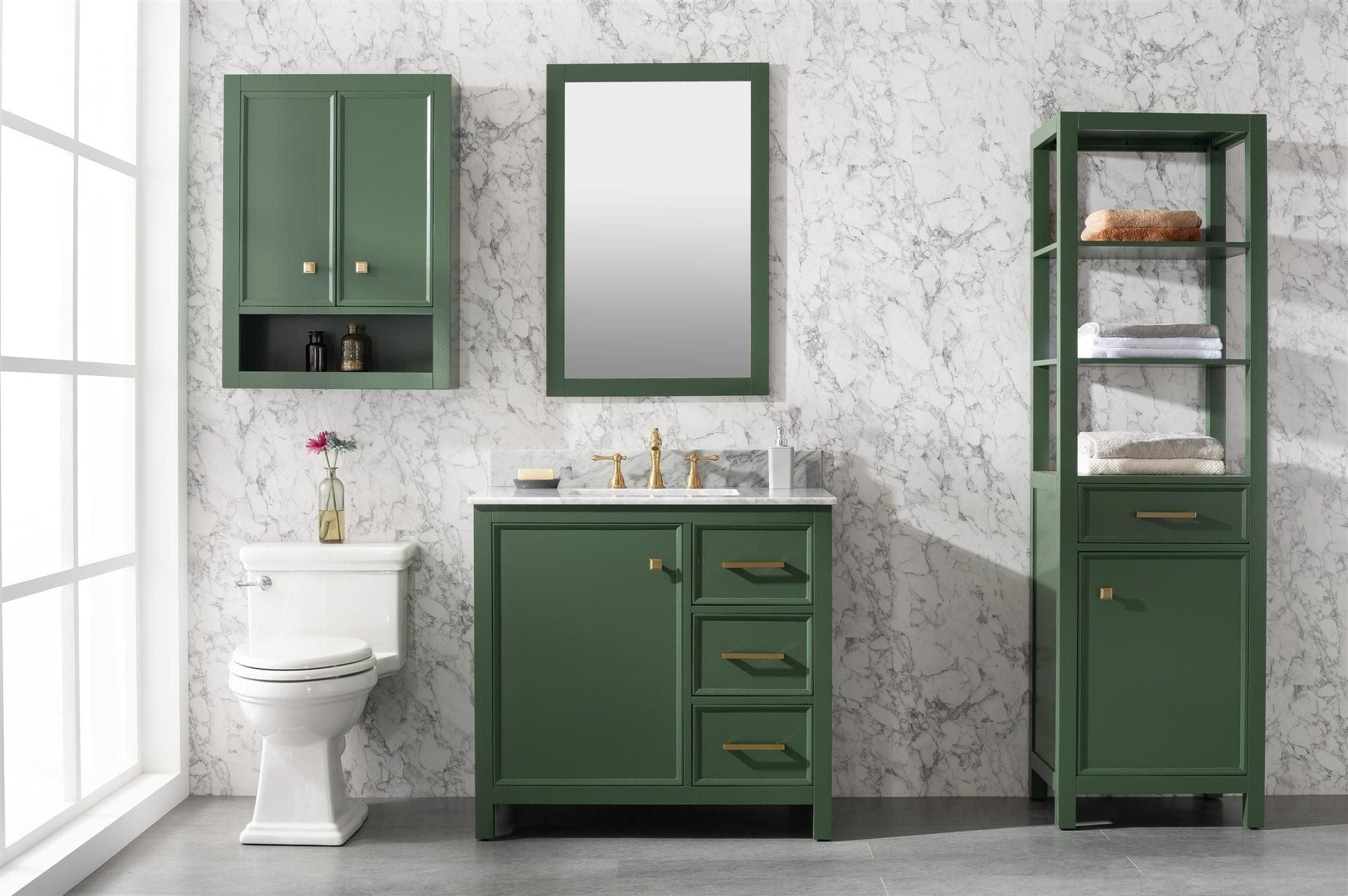 Legion Furniture WLF2136-VG Legion Furniture WLF2136-VG 36" Vogue Green Finish Sink Vanity Cabinet with Carrara White Top