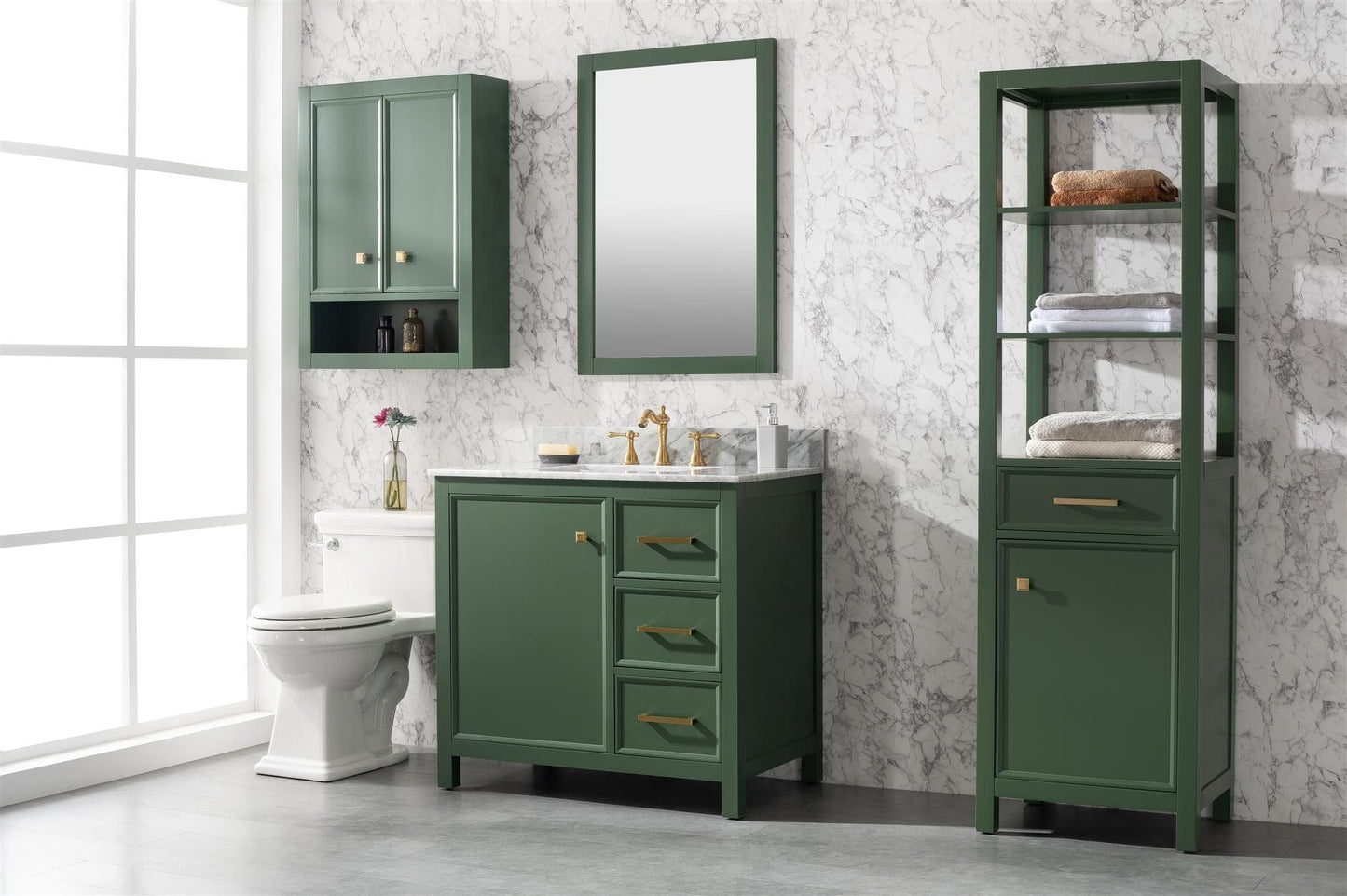 Legion Furniture WLF2136-VG Legion Furniture WLF2136-VG 36" Vogue Green Finish Sink Vanity Cabinet with Carrara White Top