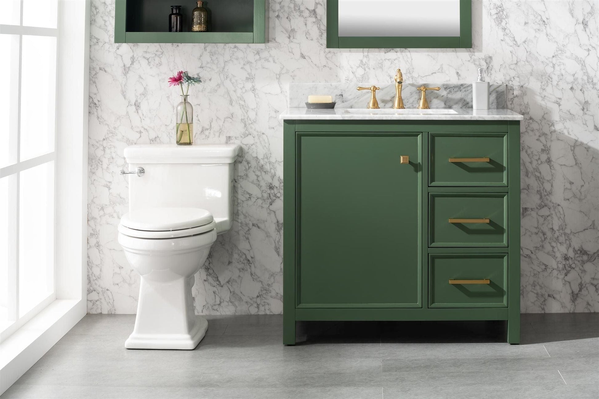 Legion Furniture WLF2136-VG Legion Furniture WLF2136-VG 36" Vogue Green Finish Sink Vanity Cabinet with Carrara White Top