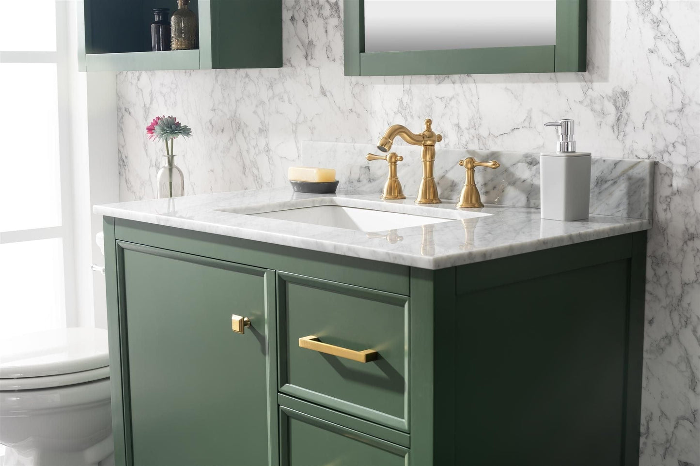 Legion Furniture WLF2136-VG Legion Furniture WLF2136-VG 36" Vogue Green Finish Sink Vanity Cabinet with Carrara White Top