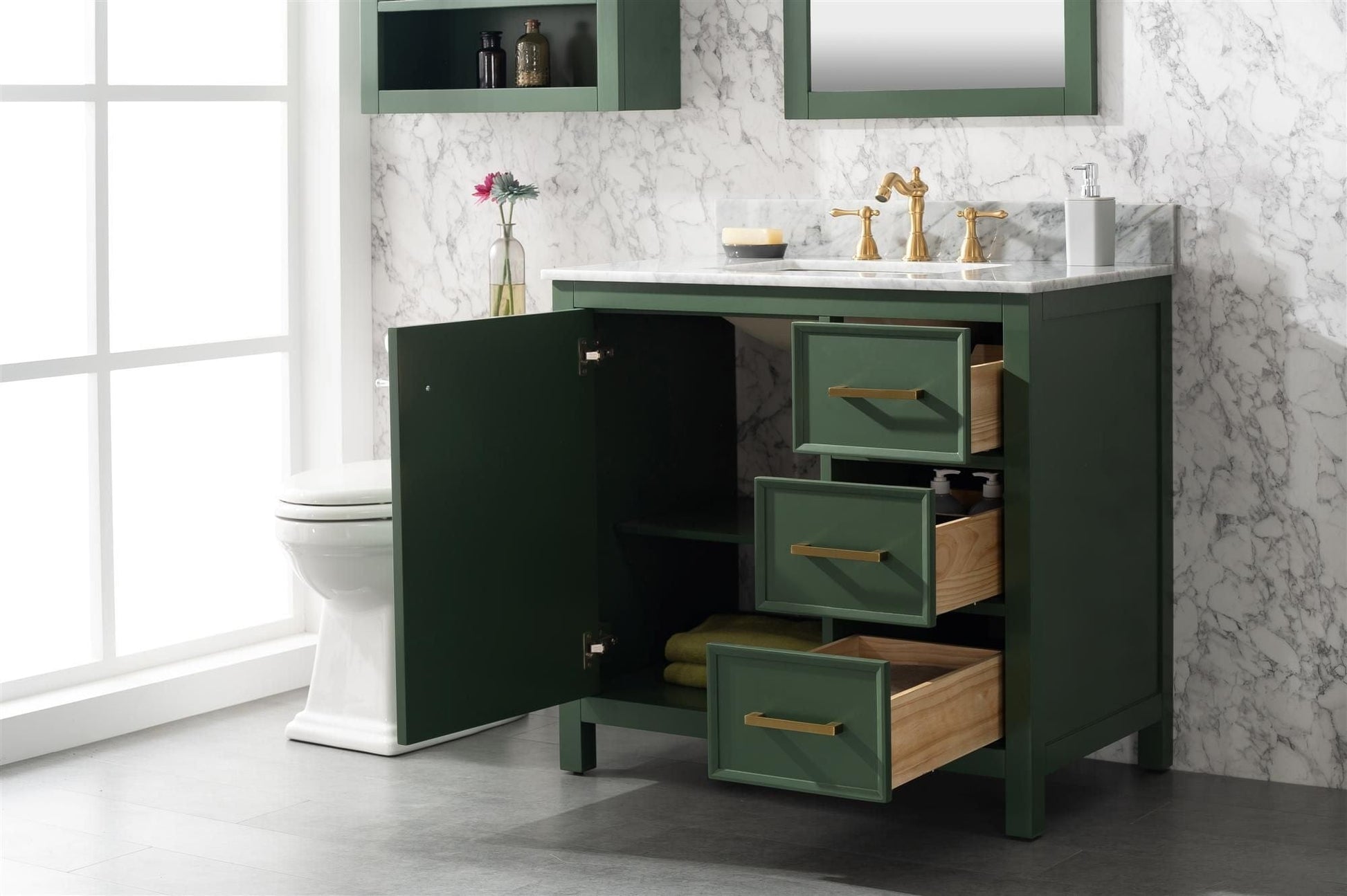 Legion Furniture WLF2136-VG Legion Furniture WLF2136-VG 36" Vogue Green Finish Sink Vanity Cabinet with Carrara White Top