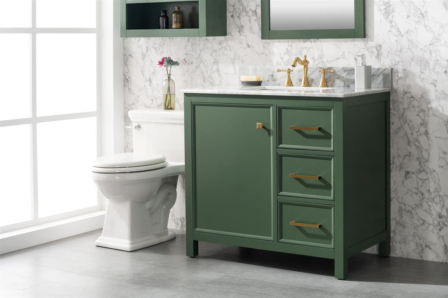 Legion Furniture WLF2136-VG Legion Furniture WLF2136-VG 36" Vogue Green Finish Sink Vanity Cabinet with Carrara White Top