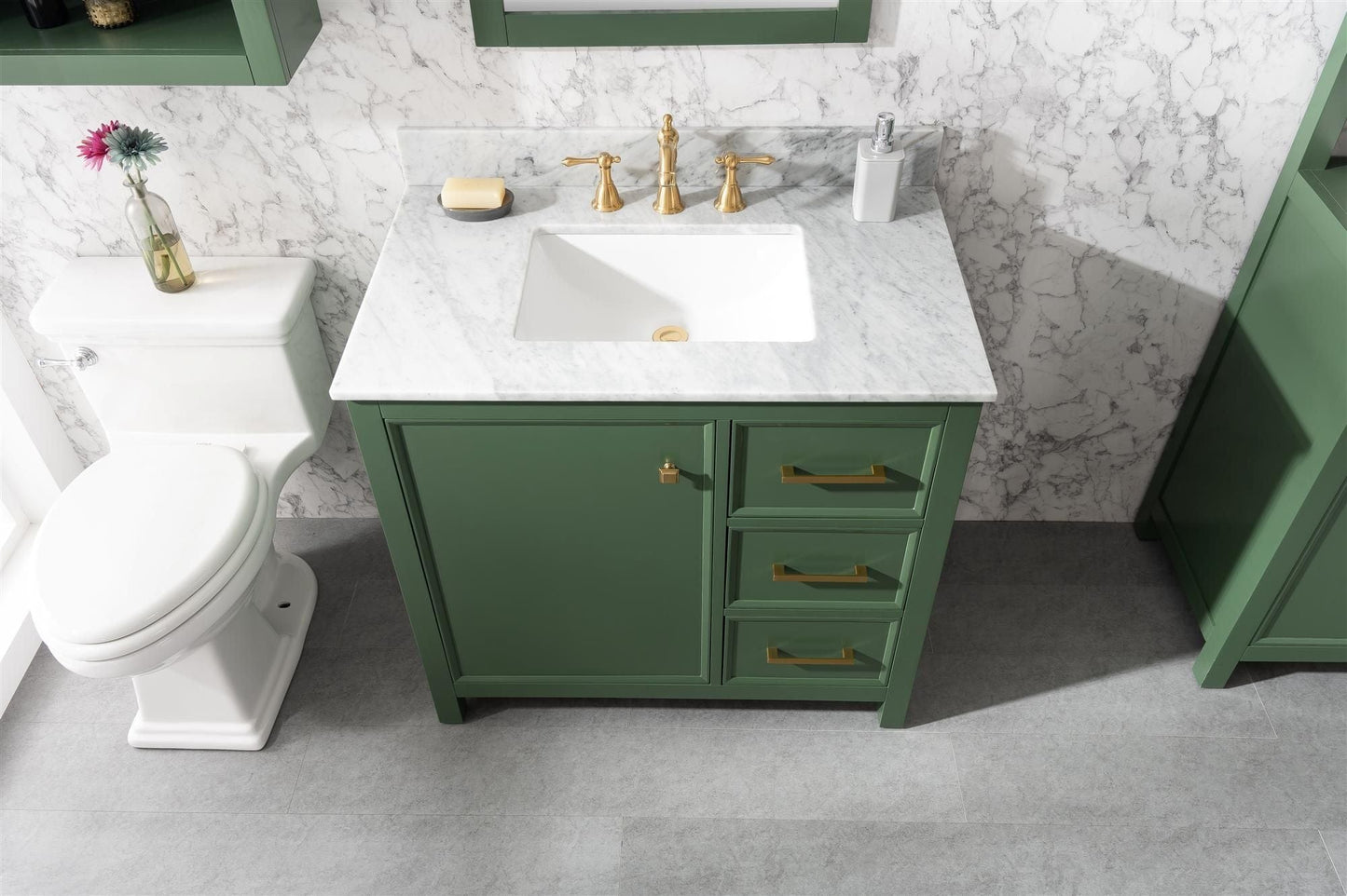 Legion Furniture WLF2136-VG Legion Furniture WLF2136-VG 36" Vogue Green Finish Sink Vanity Cabinet with Carrara White Top