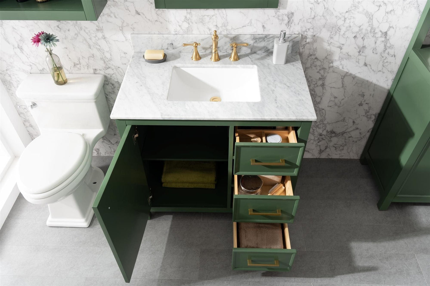 Legion Furniture WLF2136-VG Legion Furniture WLF2136-VG 36" Vogue Green Finish Sink Vanity Cabinet with Carrara White Top