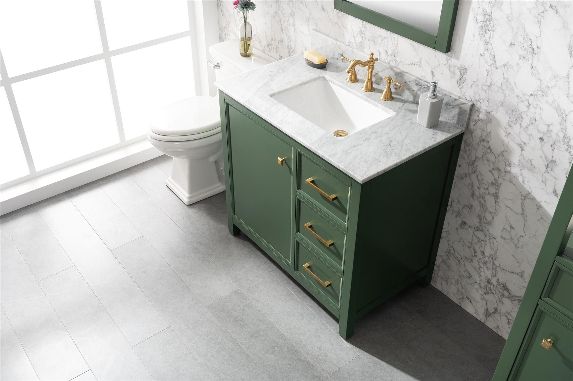 Legion Furniture WLF2136-VG Legion Furniture WLF2136-VG 36" Vogue Green Finish Sink Vanity Cabinet with Carrara White Top