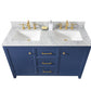 Legion Furniture WLF2154-B Legion Furniture WLF2154-B 54" Blue Finish Double-Sink Vanity Cabinet with Carrara White Top