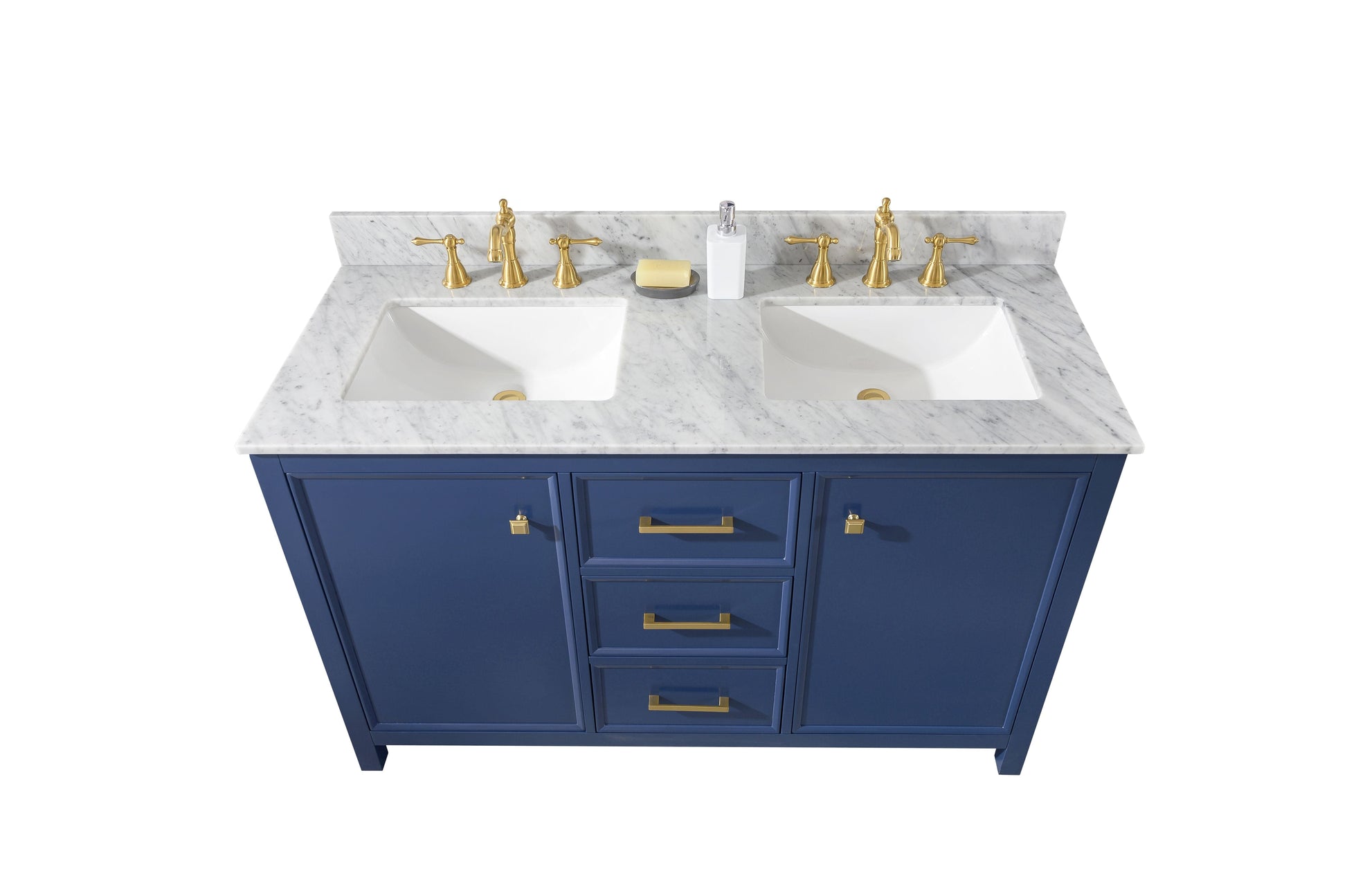 Legion Furniture WLF2154-B Legion Furniture WLF2154-B 54" Blue Finish Double-Sink Vanity Cabinet with Carrara White Top