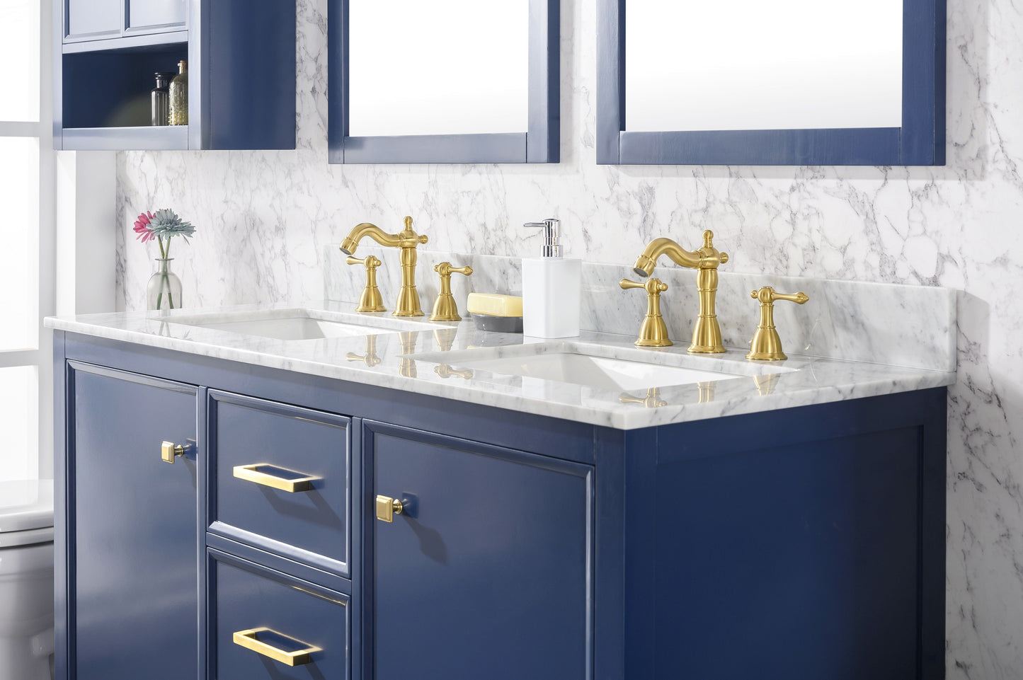 Legion Furniture WLF2154-B Legion Furniture WLF2154-B 54" Blue Finish Double-Sink Vanity Cabinet with Carrara White Top