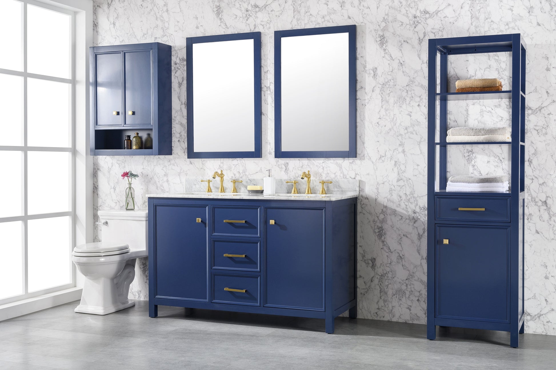 Legion Furniture WLF2154-B Legion Furniture WLF2154-B 54" Blue Finish Double-Sink Vanity Cabinet with Carrara White Top