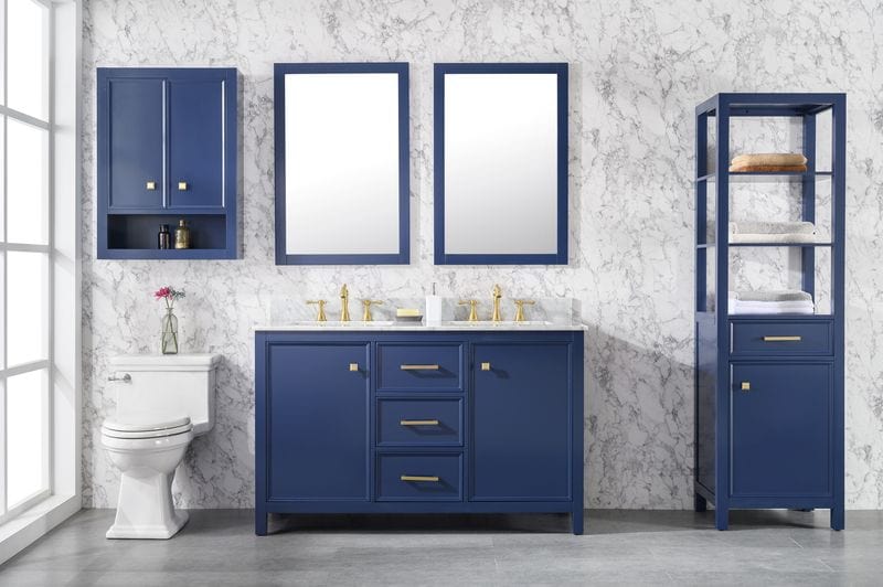 Legion Furniture WLF2154-B Legion Furniture WLF2154-B 54" Blue Finish Double-Sink Vanity Cabinet with Carrara White Top