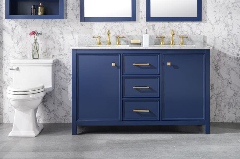 Legion Furniture WLF2154-B Legion Furniture WLF2154-B 54" Blue Finish Double-Sink Vanity Cabinet with Carrara White Top