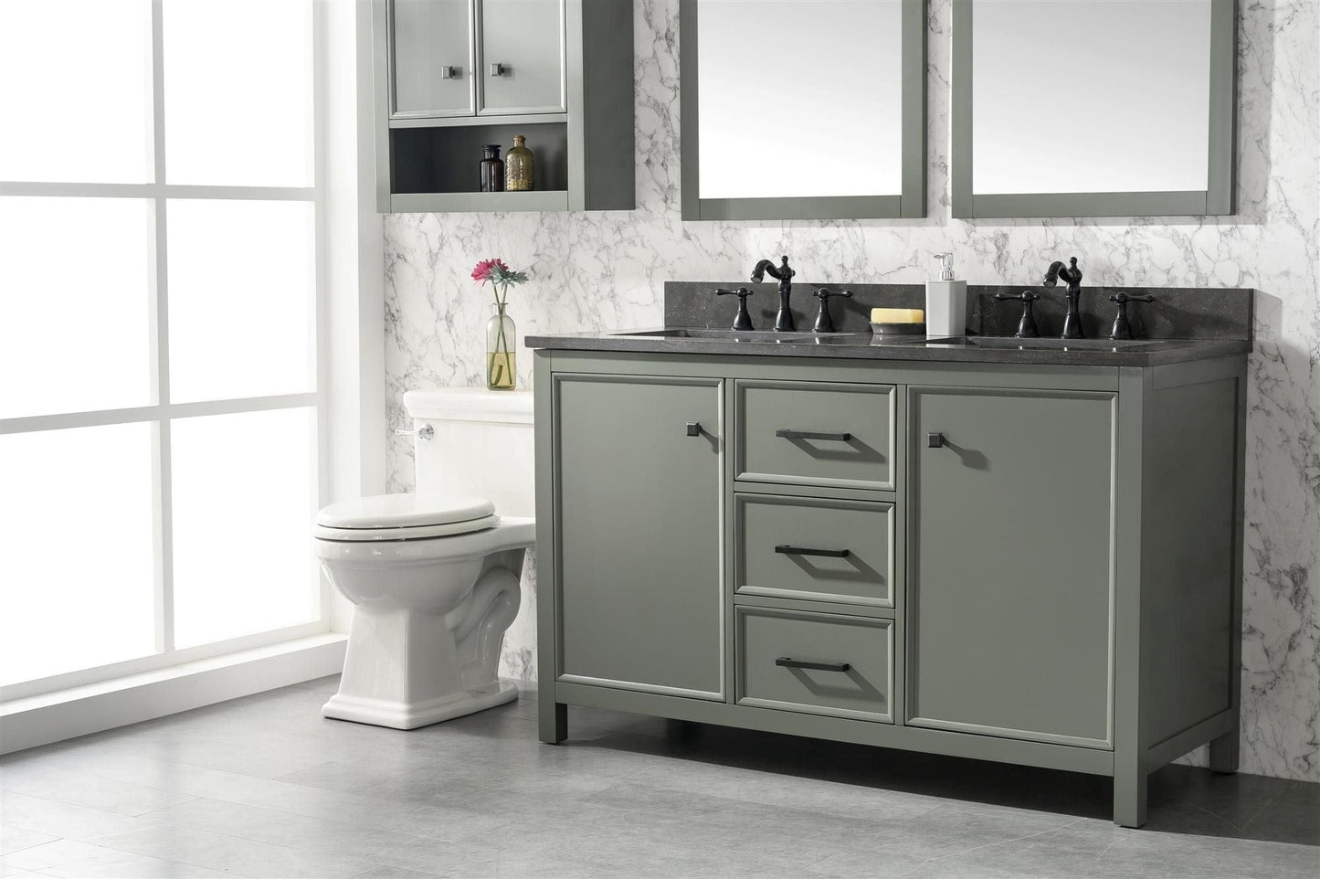 Legion Furniture WLF2154-PG Legion Furniture WLF2154-PG 54" Pewter Green Finish Double-Sink Vanity Cabinet with Blue Limestone Top