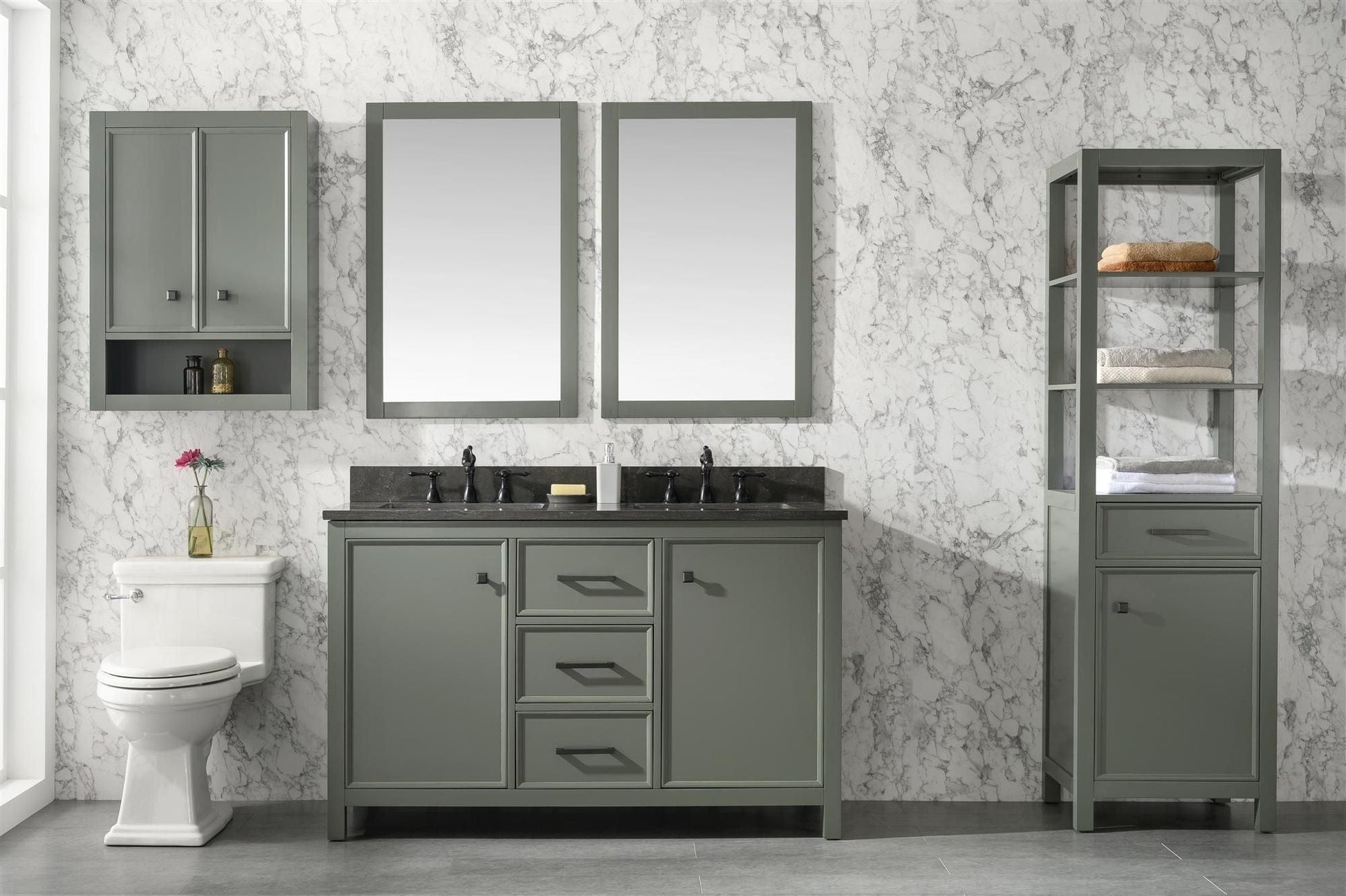 Legion Furniture WLF2154-PG Legion Furniture WLF2154-PG 54" Pewter Green Finish Double-Sink Vanity Cabinet with Blue Limestone Top