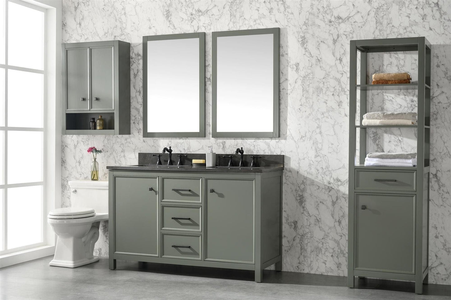 Legion Furniture WLF2154-PG Legion Furniture WLF2154-PG 54" Pewter Green Finish Double-Sink Vanity Cabinet with Blue Limestone Top