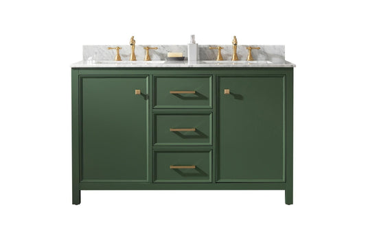 Legion Furniture WLF2154-VG Legion Furniture WLF2154-VG 54" Vogue Green Finish Double-Sink Vanity Cabinet with Carrara White Top