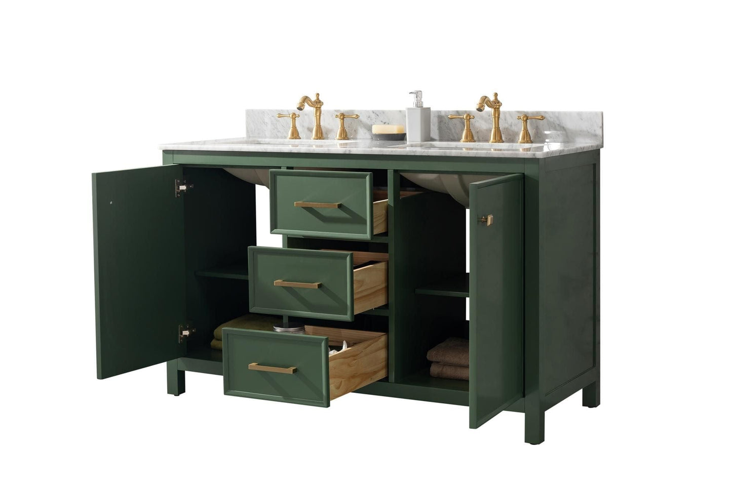 Legion Furniture WLF2154-VG Legion Furniture WLF2154-VG 54" Vogue Green Finish Double-Sink Vanity Cabinet with Carrara White Top