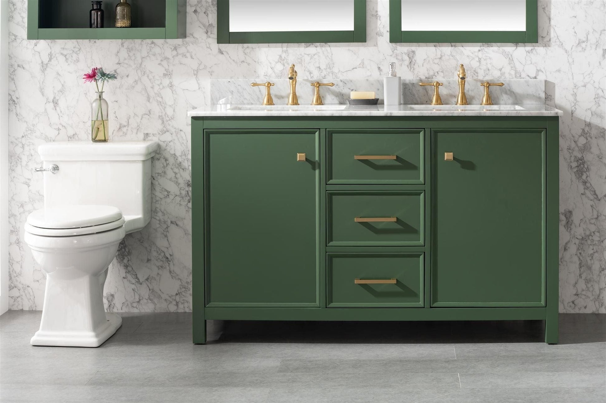 Legion Furniture WLF2154-VG Legion Furniture WLF2154-VG 54" Vogue Green Finish Double-Sink Vanity Cabinet with Carrara White Top