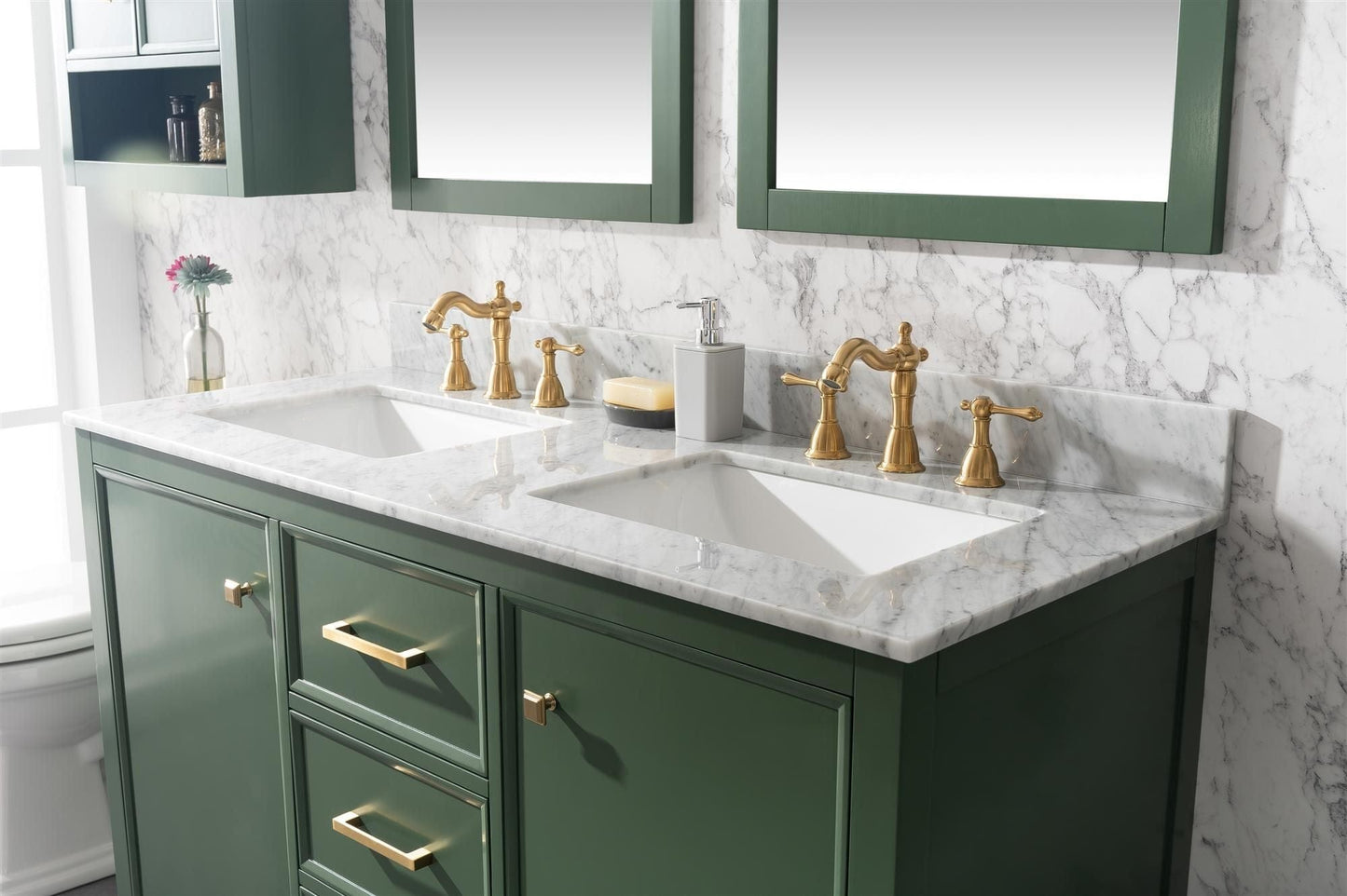 Legion Furniture WLF2154-VG Legion Furniture WLF2154-VG 54" Vogue Green Finish Double-Sink Vanity Cabinet with Carrara White Top