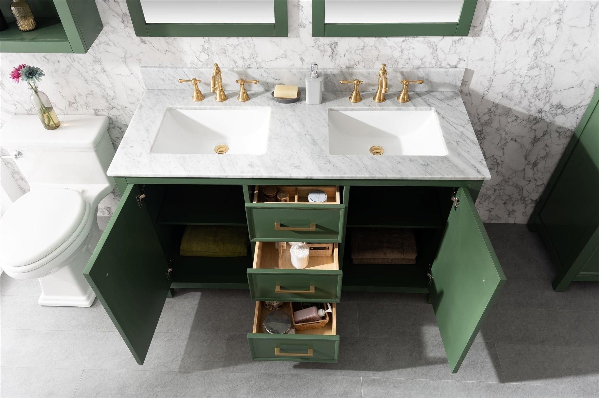 Legion Furniture WLF2154-VG Legion Furniture WLF2154-VG 54" Vogue Green Finish Double-Sink Vanity Cabinet with Carrara White Top