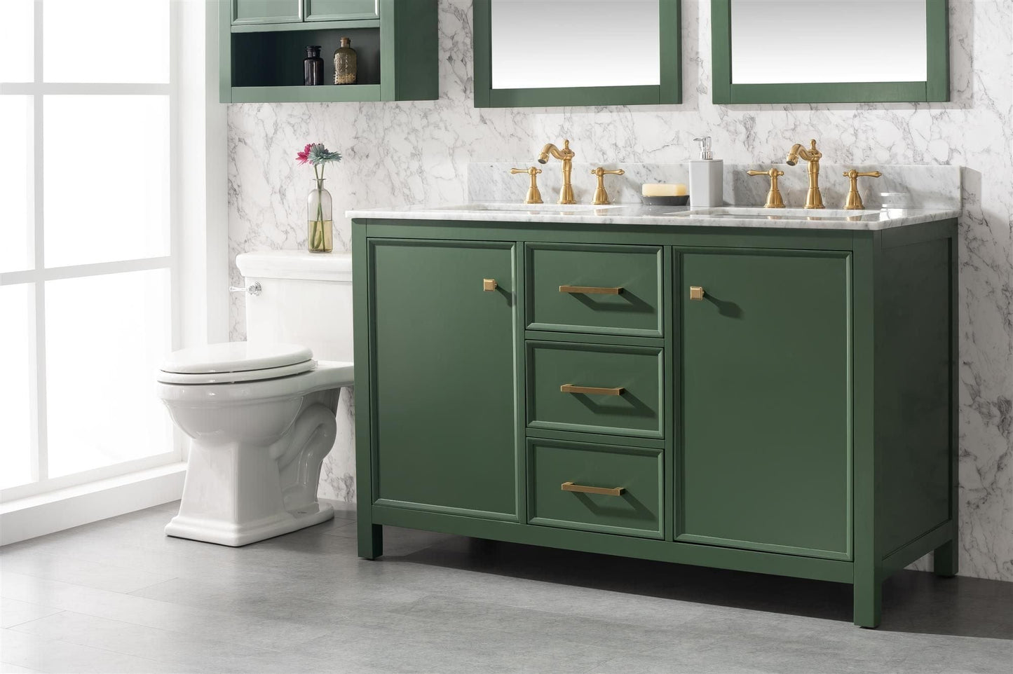 Legion Furniture WLF2154-VG Legion Furniture WLF2154-VG 54" Vogue Green Finish Double-Sink Vanity Cabinet with Carrara White Top