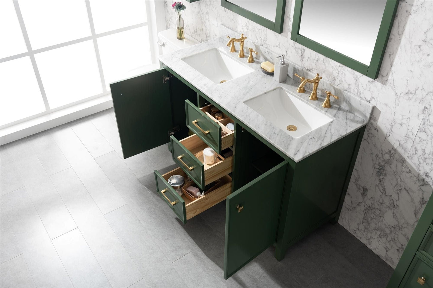 Legion Furniture WLF2154-VG Legion Furniture WLF2154-VG 54" Vogue Green Finish Double-Sink Vanity Cabinet with Carrara White Top