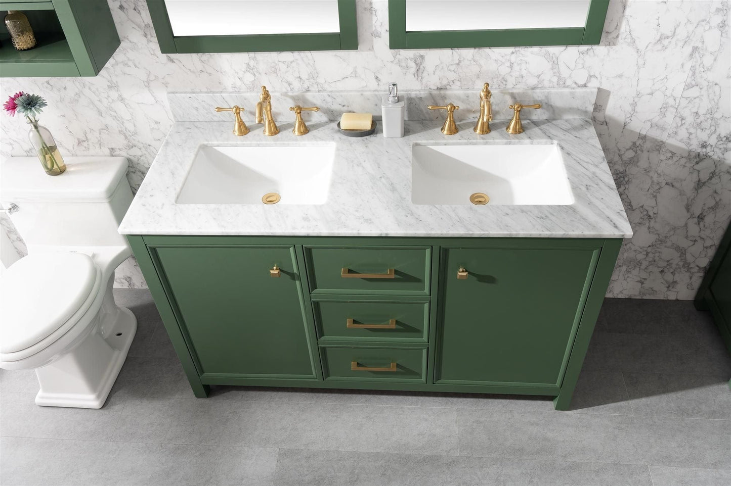 Legion Furniture WLF2154-VG Legion Furniture WLF2154-VG 54" Vogue Green Finish Double-Sink Vanity Cabinet with Carrara White Top